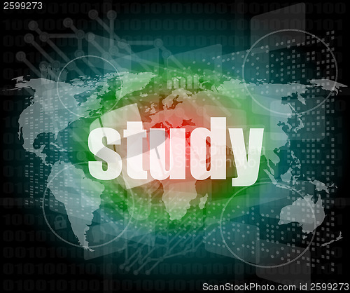 Image of study words on digital touch screen interface