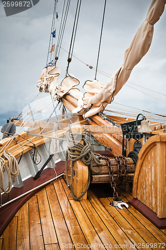 Image of Close-up shot of rope. Taken at a shipyard. 