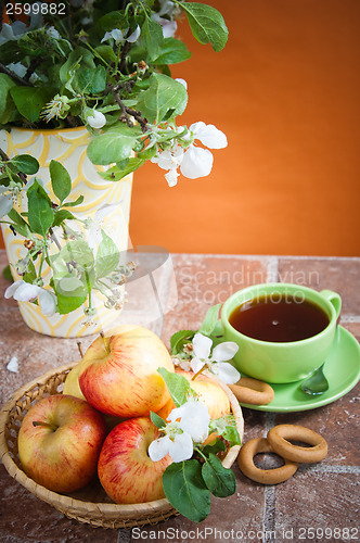 Image of Cup of tea with an apple