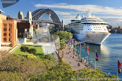 Image of Sydney Circular Quay and Luxury Cruise Liner 