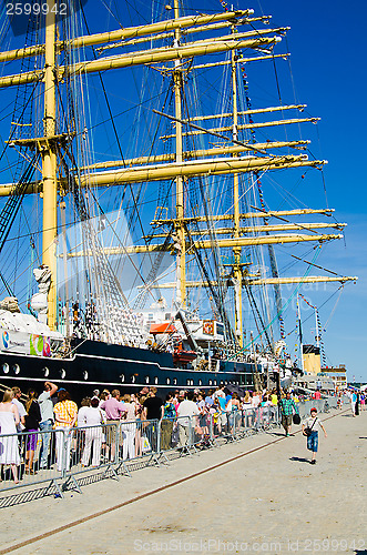 Image of TALLINN, ESTONIA - JULY 13 - Krusenshtern standing in the dock a