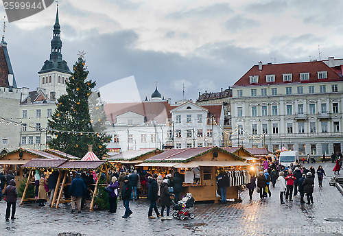 Image of TALLINN, ESTONIA — DECEMBER 01: People enjoy Christmas market 