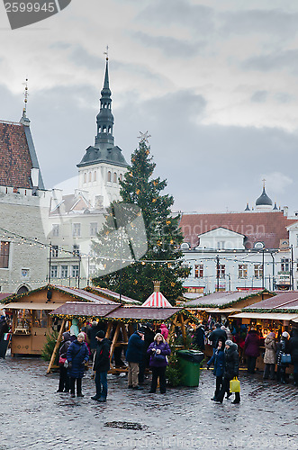 Image of TALLINN, ESTONIA — DECEMBER 01: People enjoy Christmas market 