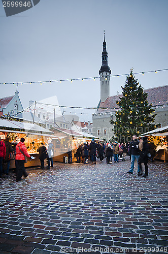 Image of TALLINN, ESTONIA — DECEMBER 08: People enjoy Christmas market 