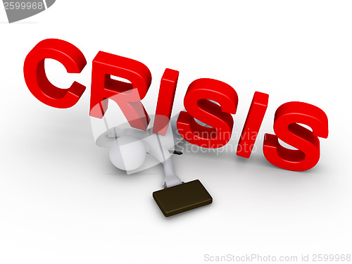 Image of Businessman crushed by crisis word