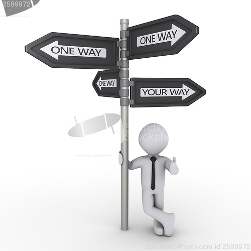 Image of Happy businessman under four signs