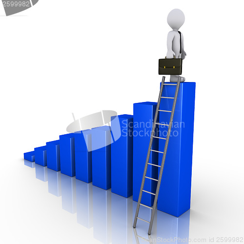 Image of Businessman standing on top of chart with ladder