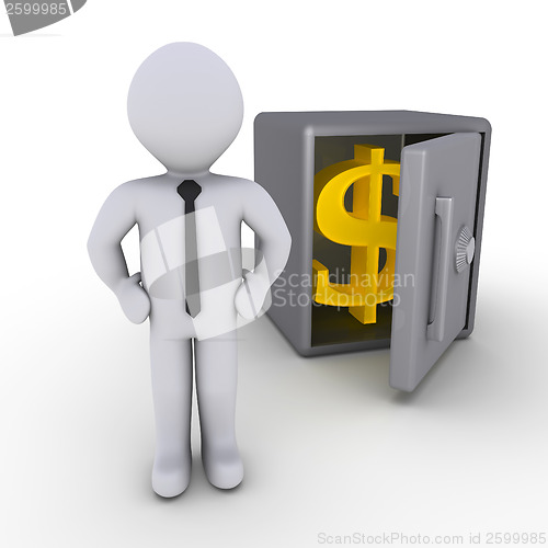 Image of Businessman in front of safe