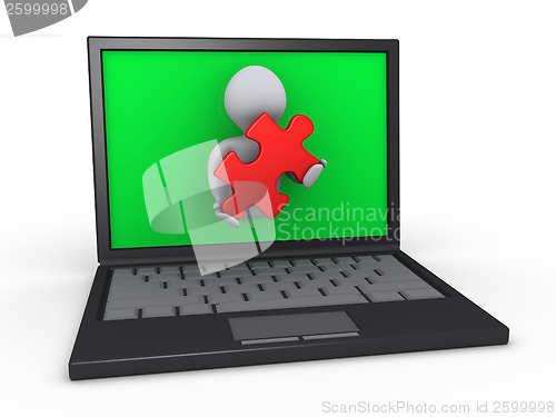 Image of Person through laptop holding puzzle piece