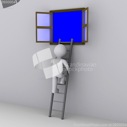 Image of Person climbing ladder to look out of window