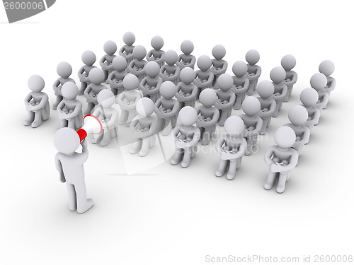 Image of Person with megaphone talking to others sitting down