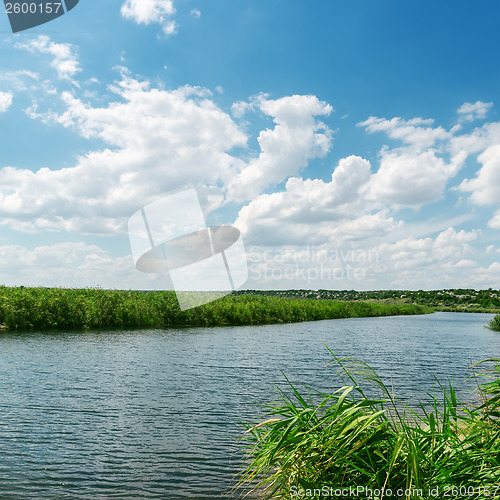 Image of river close up to water under clouds