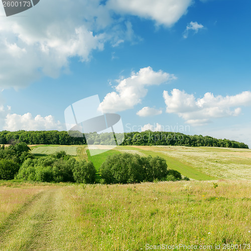 Image of green landscape under clouds in blue sky