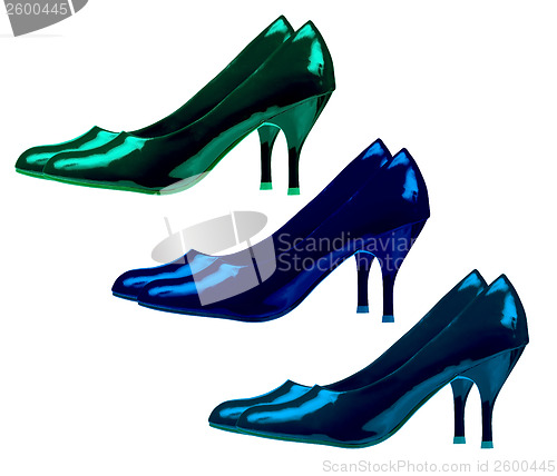 Image of Women's shoes classic style on a white background. Collage of th