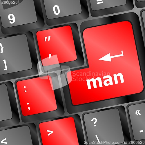 Image of man word on computer keyboard key