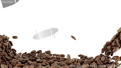 Image of Roasted Coffee grains falling and mixing