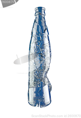 Image of Shattered empty blue glass bottle isolated