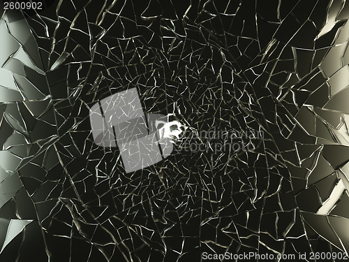 Image of Sharp Pieces of shattered black glass isolated on white