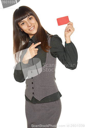 Image of Smiling business woman holding credit card