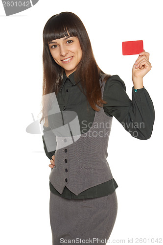 Image of Smiling business woman holding credit card