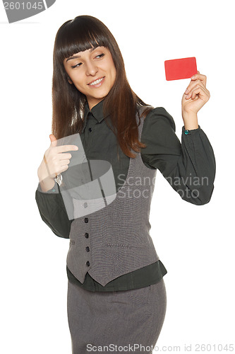 Image of Smiling business woman holding credit card