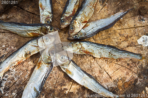 Image of Small dried fishes forming a star