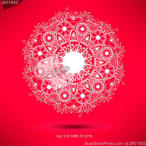 Image of Ornamental round lace pattern.Valentine's Day card.