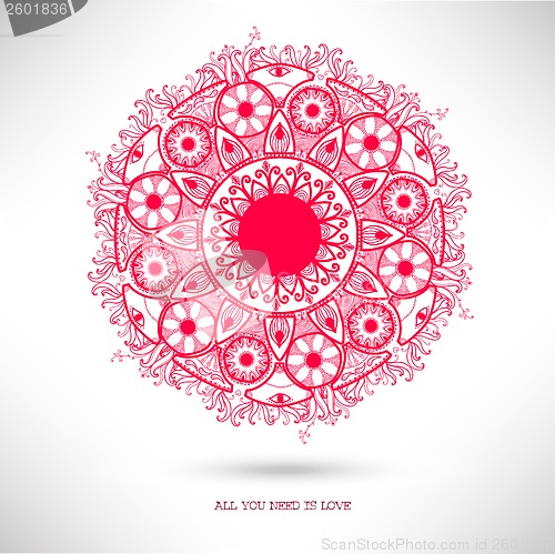 Image of Ornamental round lace pattern.Valentine's Day card.