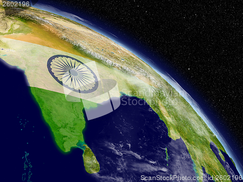 Image of India with flag from space