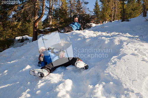 Image of Little skiers relaxing