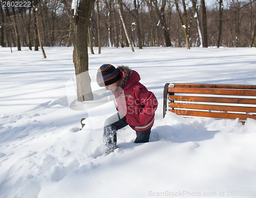 Image of Little boy in a winter park