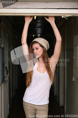 Image of Young Woman Hallway