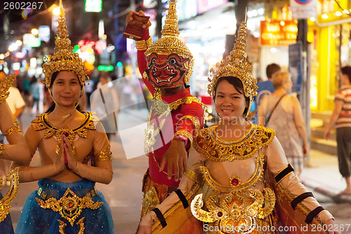 Image of PATONG, THAILAND - APRIL 26, 2012: Street barkers on the show. N