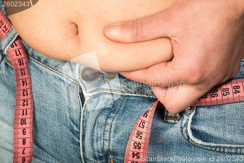 Image of Woman showing fat belly