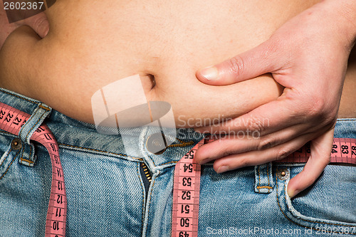 Image of Woman showing fat belly