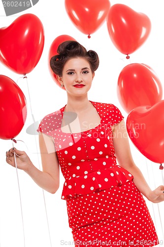 Image of smiling young attractive girl woman with red lips isolated