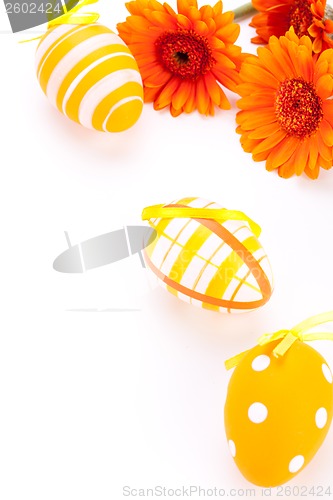 Image of Colourful yellow decorated Easter eggs