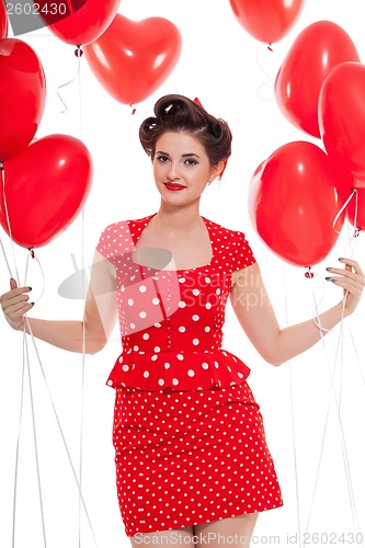 Image of smiling young attractive girl woman with red lips isolated