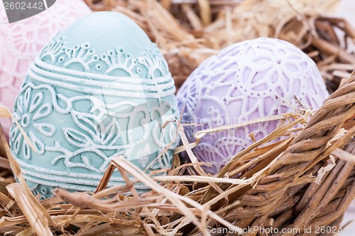 Image of beautiful easter egg decoration colorfull eggs seasonal pastel 