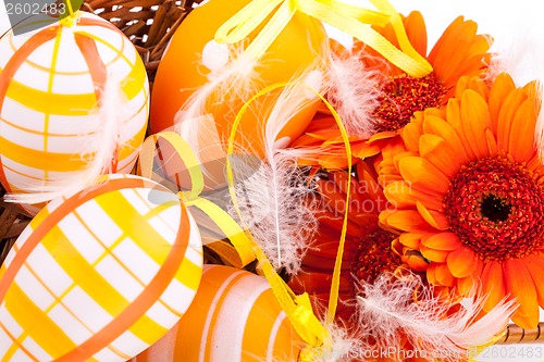 Image of Colourful yellow decorated Easter eggs