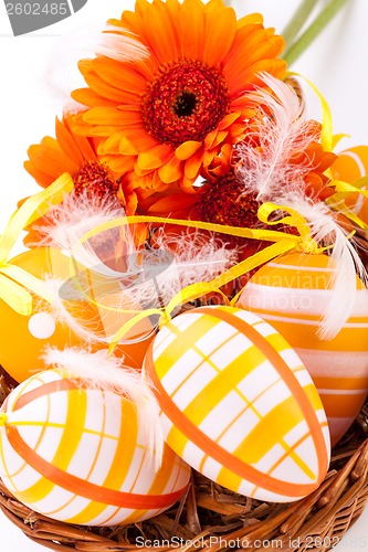 Image of Colourful yellow decorated Easter eggs