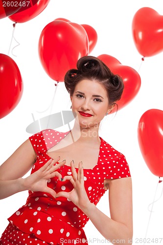 Image of smiling young attractive girl woman with red lips isolated