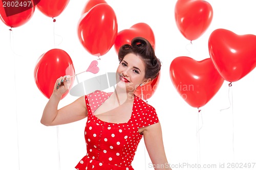 Image of smiling young attractive girl woman with red lips isolated