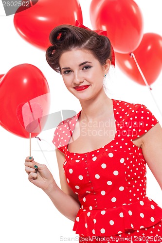 Image of smiling young attractive girl woman with red lips isolated