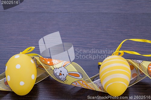 Image of Decorative Easter eggs, on a rustic wooden table