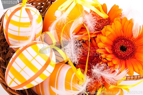 Image of Colourful yellow decorated Easter eggs