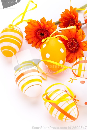 Image of Colourful yellow decorated Easter eggs