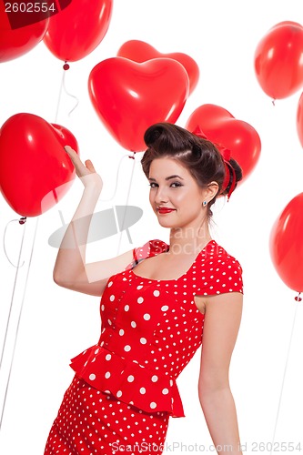 Image of smiling young attractive girl woman with red lips isolated