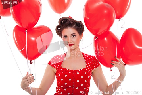 Image of smiling young attractive girl woman with red lips isolated