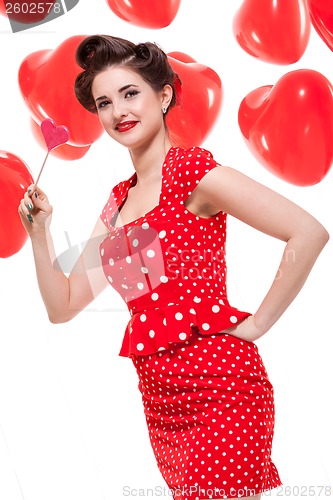 Image of smiling young attractive girl woman with red lips isolated